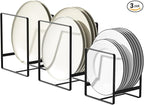 Metal Drying Rack, 3 Pack Inside Cabinet Plate Holders Organizers, Upright Dish Racks for Countertop and Cupboard, Large Capacity, Black (20x16x11.5 cm Each)