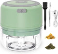 Electric Herb Grinder for Spice- Efficiency 3.4oz Large Grinder for Grinding Fresh and Dry Herb, Portable USB Charge with Clear Chamber, Clean Brush and Tweezers As a Gift (Pale-green)