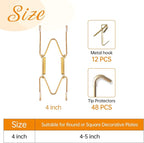 Bilillo 12 Pieces Heavy Duty Invisible Wall Plate Hangers, Stainless Steel Wire Plate Holders with Hooks and Rubber Protectors, Safe and Sturdy Display Hangers for 4-5 Inch (Gold)