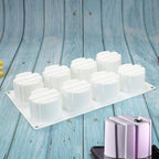 3D Small Cylinder Square Shape 8 Holes Non-stick Silicone Mold for DIY Pastry Jelly Cupcakes Mousse Ice Cream Chocolate Utensil (Cylinder Square I_11.88 X6.8 X1.76 inch)