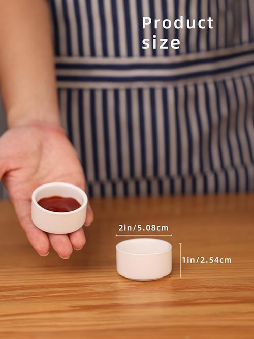 1 oz Mini Porcelain Ramekins Set of 6, Small Ceramics Souffle Dish, Exactly Designed for Dipping Sauce, Ketchup, Salsa and Jams, 30ml White