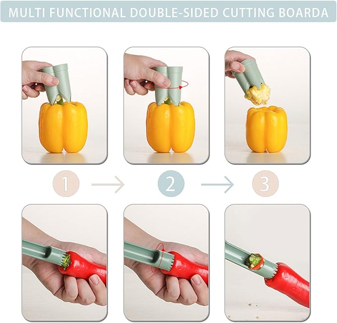 Pepper Corer, 2 in 1 Red Bell Pepper Seed Corer Remover Tool, Fruit & Vegetable Corers Quick Cave Tools for Jalapeno Cutter Deseeder, Pink Blue, 2 PCS