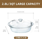Luvan 2.8L/3Qt Glass Casserole Dish with Lid, Ribbed Oval Glass Baking Dish for Oven & Microwave, Clear Lead-Free Covered Casserole Cookware, Versatile Deep Glasses Food Container for Baking, Cooking