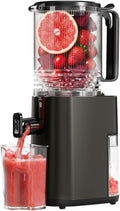 Cold Press Juicer, 5.5inch Wide Feed Chute Juicer Extractor Machine, Slow Masticating Juicer for Whole Vegetables & Fruits, Gray