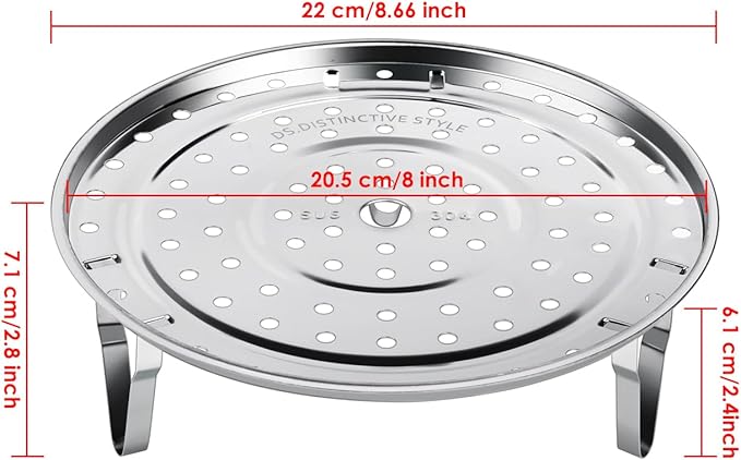 DS. DISTINCTIVE STYLE Steamer Rack 304 Stainless Steel Steaming Rack Steam Tray with Removable Legs for Instant Pressure Cooker Multi-functional Steamer Basket (Silver - 22cm)