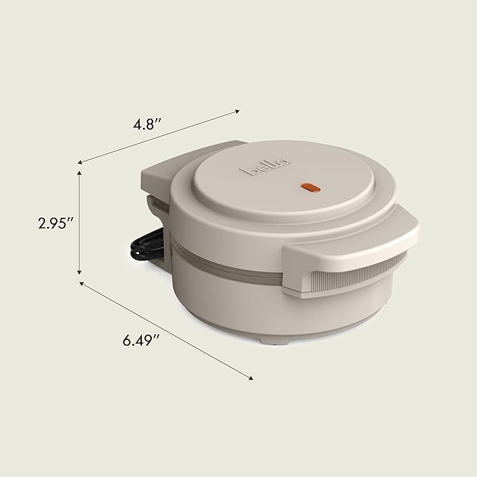 bella Snack-n-Store Mini Waffle Maker, EverGood™ Ceramic Nonstick Coating, Cord Wrap, Ready Indicator Light & Cool Touch Handles, Stackable Design & Customizable Plates, 350 Watt, Oatmilk