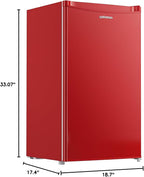 Upstreman 3.2 Cu.Ft Mini Fridge with Freezer, Single Door, Dorm Fridge, Adjustable Thermostat, Refrigerator for Dorm, Office, Bedroom, Red-BR321
