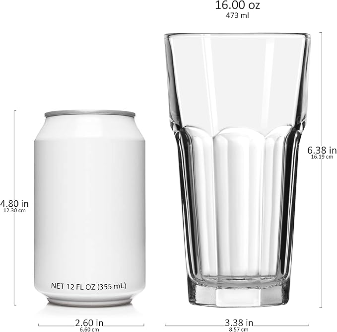 Libbey Gibraltar DuraTuff Drinking Glass Drinking Cup Set, Iconic Heavy Base Bar Glassware hick Drinking Glasses Set of 12, 16-Ounce Cooler Glasses