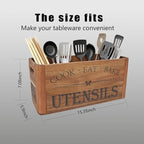 Utensil Holder for Kitchen Countertop - Extra Large 4 Compartment Wooden Organizer in Acacia Wood, Storage for Cooking Tools and Cutlery, Farmhouse Style for Home Cooking