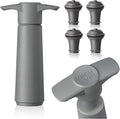 Vacu Vin Wine Saver Pump Gray with Vacuum Wine Stopper - Keep Your Wine Fresh for up to 10 Days - 1 Pump 4 Stoppers - Reusable - Made in the Netherlands