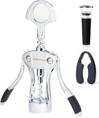 Wing Corkscrew Wine Opener, Premium Zinc Alloy Manual Bottle Opener, Heavy Duty Multifunctional Tool for Kitchen, Bar, Restaurant & Waiters (Aesthetic Silver)