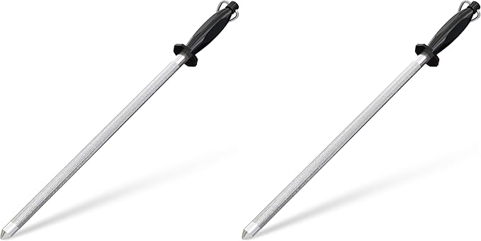 Utopia Kitchen Knife Sharpener Rod 12 Inch, Professional Honing Rod for Knife Sharpening with Hanging Hook, Black (Pack of 2)