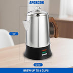 APOXCON Electric Coffee Percolator Stainless Steel Coffee Maker with Tough Glass Clear Brew Progress Knob & On/OFF Switch Keep Warm Cordless Serve for Home and Hotel Room Use Gift Box Packaging 6 Cup