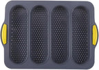 4-cavity Silicone Bread Loaf Pan, Nonstick Sourdough Loaf Pan & Heat Resistant Baguette Bread Pan, Bread Pans for Homemade Bread, Silicone Molds for Baking Hoagie Rolls, Sandwich, Hot Dog Buns