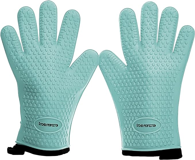 KITCHEN PERFECTION XL Silicone Smoker Oven Gloves -Extreme Heat Resistant BBQ Gloves -Handle Hot Food Right on Your Grill Fryer & Pit | Waterproof Oven Mitts Grill Gloves |Superior Value Set+3 Bonuses