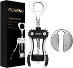 Beneno Wine Opener with Stainless Steel Wine Foil Cutter - Bottle Top Seal Cutter, Zinc Alloy Premium Wing Corkscrew with Multifunctional Bottles Opener, Midnight Black