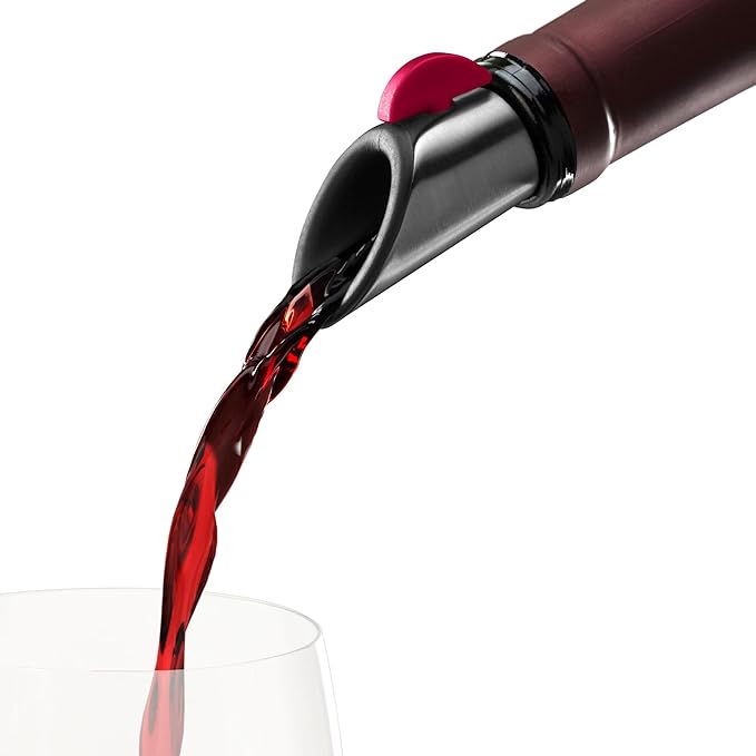 Innovine Wine Pourer and Stopper, Drip-Free Stainless Steel and Silicone Construction, Perfect for White and Red Wines, Home Bar Accessories, Kitchen Essentials, Set of 1, Raspberry