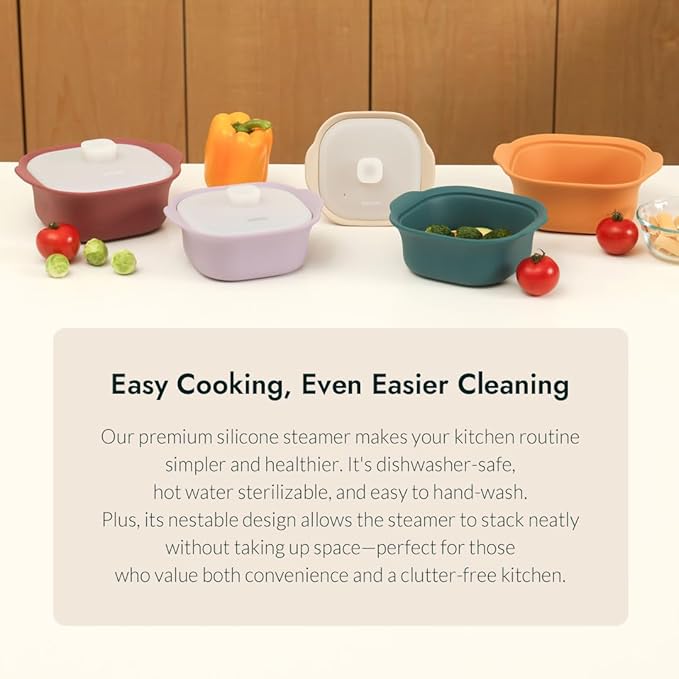 Silicone Multi-Steamer Made in Korea Microwave Steamer for Cooking & Reheating BPA-Free Flexible & Durable (Bijou Beige, 20.29 fl oz)