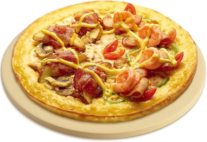 homEdge Pizza Stone Set, Heavy Duty Round Cordierite Baking Stone for Bread, Pizza, Thermal Shock Resistant Cooking Stone with Bamboo Pizza Peel Paddle for Oven and Grill-12 Inches (Diameter)