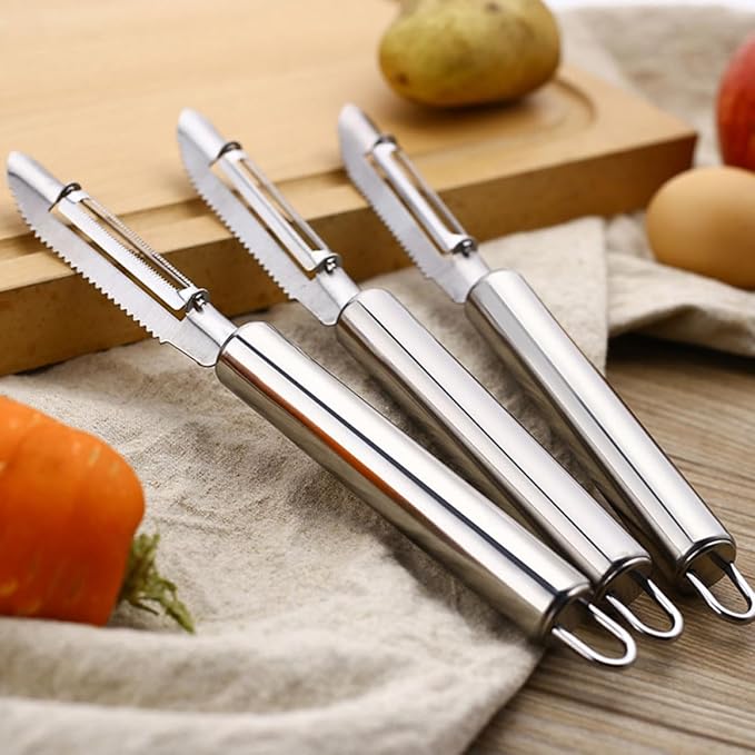 2pcs Stainless Steel Peeler and Multifunctional Vegetable Cutter with Grater Blades Kitchen Gadget for Fruit and Potato Peeling Household Use