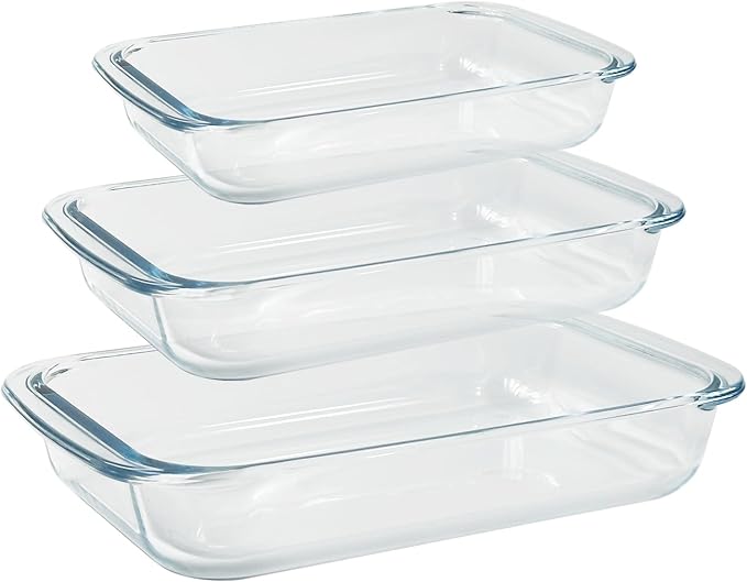 Basics Tempered Glass Oblong Baking Dishes Bundle- 1 Quart, 1.5-Qt and 2-Qt, 3 Pcs Set