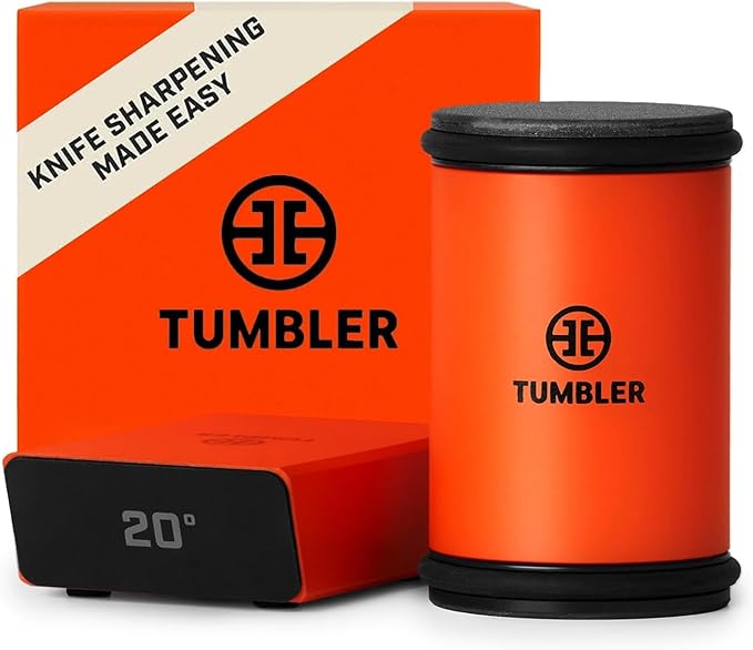 TUMBLER Pro Rolling Knife Sharpener™ - Knife Sharpening Made Easy - Ultimate Gift for Father's Day - Kit with Removable Disc System - 4-Layer Diamond Sharpening Disc & EdgeBoost Ceramic Disc (Orange)