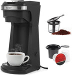 2 in 1 Single Serve Kcup Coffee Maker (6-14Oz), 800W Fast Brew, Compact Design with Reusable Filter, One-Button Auto Shut-Off, Travel Mug Fit, Compatible with K-Cup/Ground Coffee/Tea, Black
