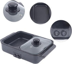 CNCEST 2 in 1 Portable Electric Hot Pot Barbecue Grill Non-Stick Teppanyaki Pan 110V Indoor Hotpot Grill Korean BBQ Combo (Black)