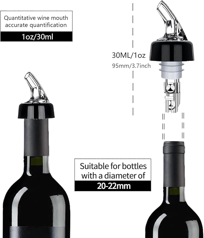 Automatic Measured Bottle Pourer-1 oz (about 30 mL) Set of 12,Pour Spouts for Liquor Bottles with Dust Caps,Measure Pourer Drinks Wine Cocktail Dispenser, Suitable for Home Kitchen Bar Shot Pourer