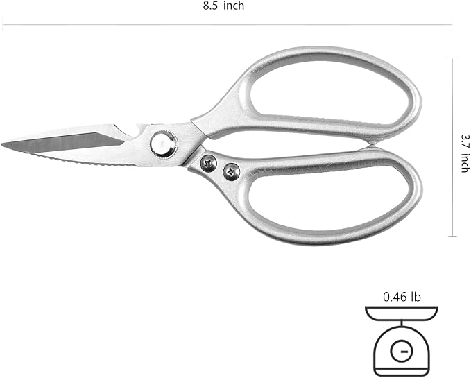 8.5" Kitchen Scissors for Food Chef Scissors Heavy Duty Culinary Scissor Full Metal Professional Sharp Kitchen Shears for Cooking Chicken Meat Pizza, Silver