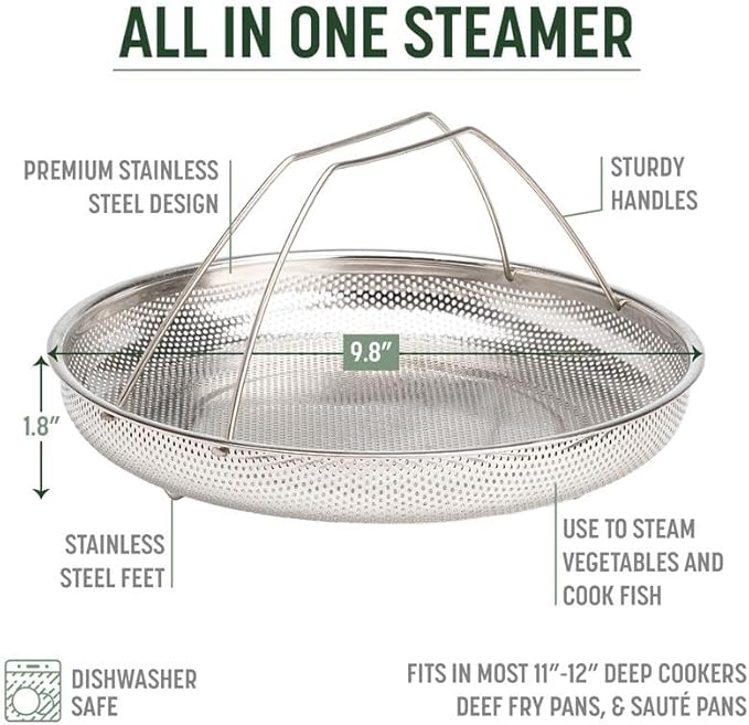 Goodful All-In-One Pan Steamer Basket, Premium Stainless Steel Construction, Dishwasher Safe, Perfect for Steaming Vegetables, Full Handle for Easy Use