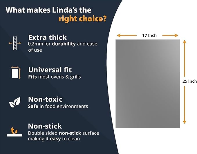 Oven Liners for Bottom of Oven - 2 Pack Large Heavy Duty Mats, 17”x25” Non-Stick Reusable Liner for Electric, Gas, Toasters, Grills - BPA & PFOA Free Kitchen Accessory to Keep It Clean (Silver)