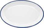 Red Co. Set of 4 Enamelware Metal Classic 13" Serving Oval Tray Platter, Solid White/Navy Blue Rim