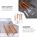 1set Barbecue Tools Wood Handles Portable Grilling Utensil for Outdoor Cooking Camping and BBQ Gatherings