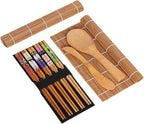 GLOGLOW Sushi Maker Set, Tool & Gadget Sets with Curtain Vane/Wing Spoon and 5 Pairs of Twisted Chopsticks, for Making Sushi At Home Maker Set, Rolling Mat Kits Making Kit (Assorted Color)
