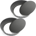 Tosnail 2 Pack Deep Tart Pan, 9.5" x 2" Quiche Pie Pan with Removable Loose Bottom, Fluted Baking Pan