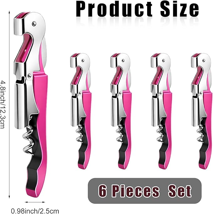 6 Pieces Professional Waiter Corkscrew Wine Openers, Pink Wine Keys Opener Stainless Steel Hinges Serrated Foil Cutter for Restaurant Waiters, Sommelier, Bartenders (Pink)