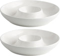 LEHAHA Ceramic Chips and Dip Serving Tray, 12 Inch Large Divided Bowls Set for Salsa, Veggies & Dip, Appetizers, Snacks, Serving Dish Platter for Parties Hosting & Entertaining. Set of 2, white