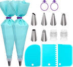 Piping Bags and Tips Set, 16" Reusable Piping Bags, Frosting Piping Kit for Baking with Pastry Bags and Tips, Standard Converters, Silicone Rings, Cake