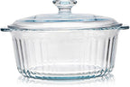 Round Glass Casserole Baking Dish With Lid, Borosilicate Glass, 2.4QT Glass Casserole Dish for Oven