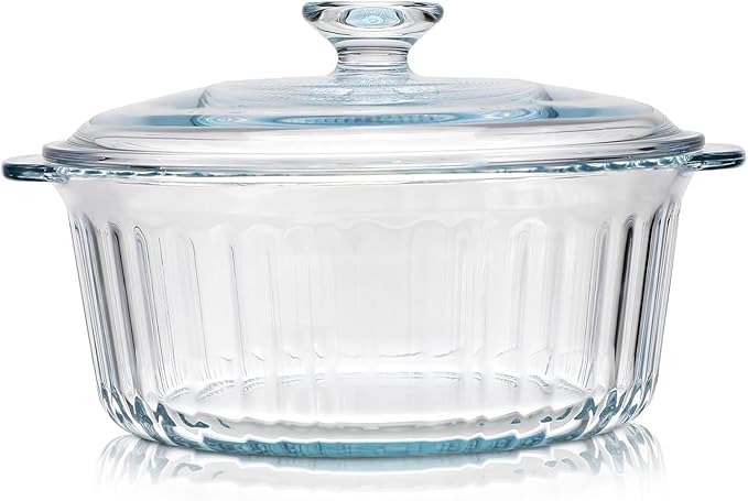 Round Glass Casserole Baking Dish With Lid, Borosilicate Glass, 1.6QT Small Glass Casserole Dish for Oven