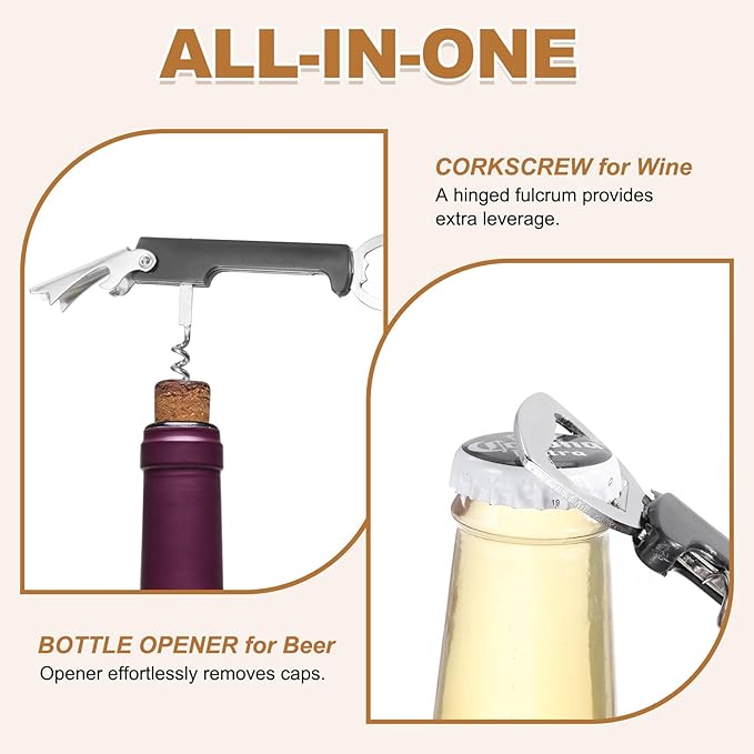 uxcell 2 Pcs Wine Opener, Bottle Opener Keychain, Durable Stainless Steel Waiter's Corkscrew, Compact All-In-One Home Bar Tool for Bar, Party, Wedding, Home, Travel, Black
