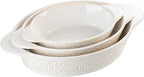 Dafuceramic Casserole Dishes for Oven Sets of 3, Ceramic Oval Baking Dish, Au Gratin Baking Pans with Handles for Roasting, Lasagna, Pie, Baking Meat & Vegetables (Beige White)