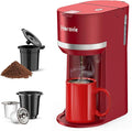 Horavie Mini Single Serve Coffee Maker for K Cup and Ground Coffee, Fast Brew One Cup Coffee Machine with Descaling Reminder and Water Window, 6 to 12 oz. Brew Sizes, Red