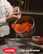 AUOON Oversized Pot Strainer Clip on Silicone - Family-Style Design Pasta Strainer Heat Resistant Kitchen Colander for Spaghetti and Noodles | Dishwasher Safe