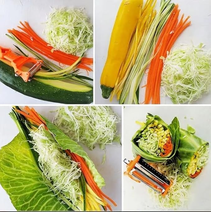 Pelador Multifuncional 2-En-1, Multi Cutter and Julienne Set with Grating Plate Great, 2025 Multifunctional Kitchenware Set with Grating Plate, Double-Edged for Easy Peeling (1 PCS)