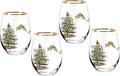 Spode Christmas Tree 19oz Stemless Wine Glasses, Set of 4 - Vintage-Inspired Holiday Drinkware with Cozy Seasonal Charm, Ideal for Mulled Wine at Festive Gatherings & Holiday Entertaining