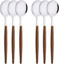 6-Piece Dinner Spoons Set, Food Grade Stainless Steel Spoons for Home Hotel Restaurant, Silver Mirror Polished, Faux Wooden Clip Handle Design, 8.0inch Durable Spoons Set, Dishwasher Safe