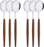 6-Piece Dinner Spoons Set, Food Grade Stainless Steel Spoons for Home Hotel Restaurant, Silver Mirror Polished, Faux Wooden Clip Handle Design, 8.0inch Durable Spoons Set, Dishwasher Safe