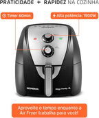 Fritadeira Sem Óleo Air Fryer 8L, Mondial, Preto/Inox, 1900W, 220V - AFN-80-BI